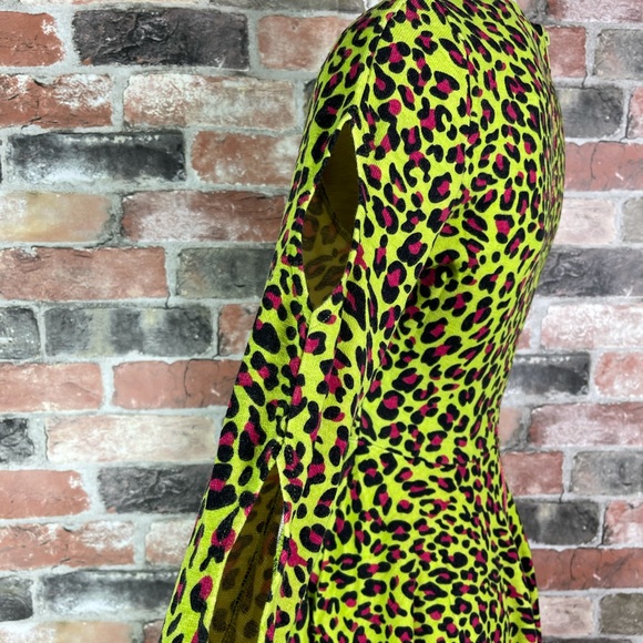 Jawbreaker 80s Punk Disco Cut Out Neon Leopard Green Skater Dress Costume - Picture 8 of 8